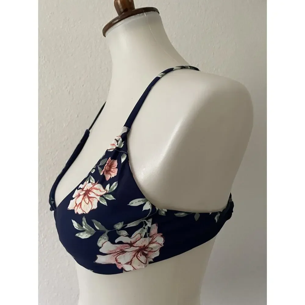 Sol Sienna Swim  Bikini Top Triangle Floral Print Swimwear